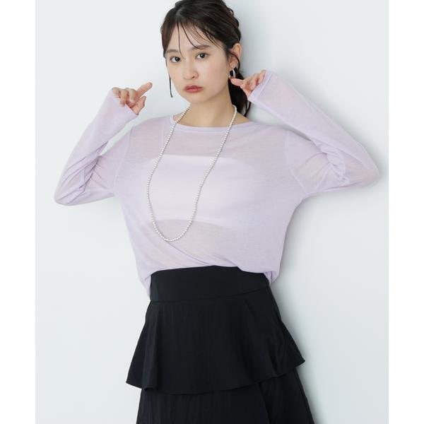 natural basic ラインストーン　袖シアー　セットアップ　LLサイズ シアーカットソーロンT | エヌ ナチュラルビューティーベーシック(N