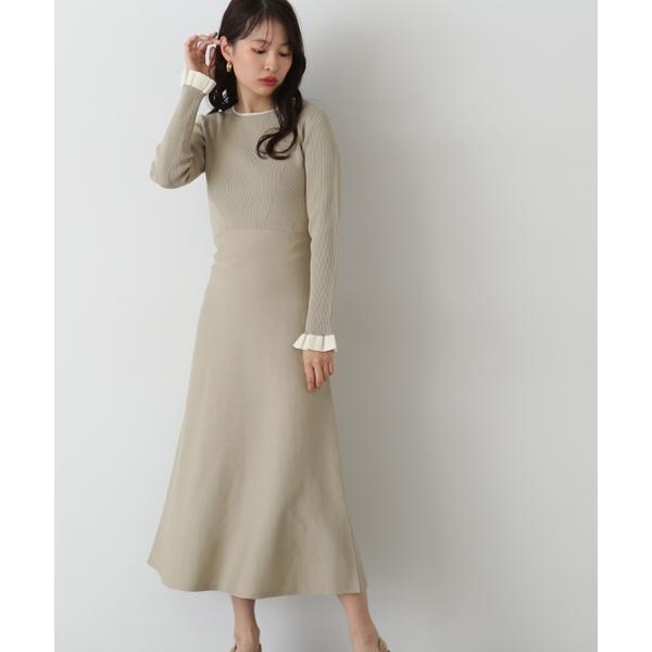 【新品】ナチュラルビューティーベーシック　スキッパーバイカラーニットワンピース ◇スキッパーバイカラーニットワンピース（ワンピース）｜NATURAL