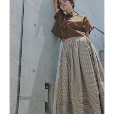 ストライプ切替フレアスカート