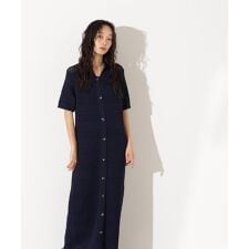 透かし編みポロニットワンピース