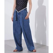 ベルテッドワイドデニムパンツ
