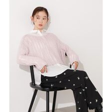 クロップド透かし編みニット