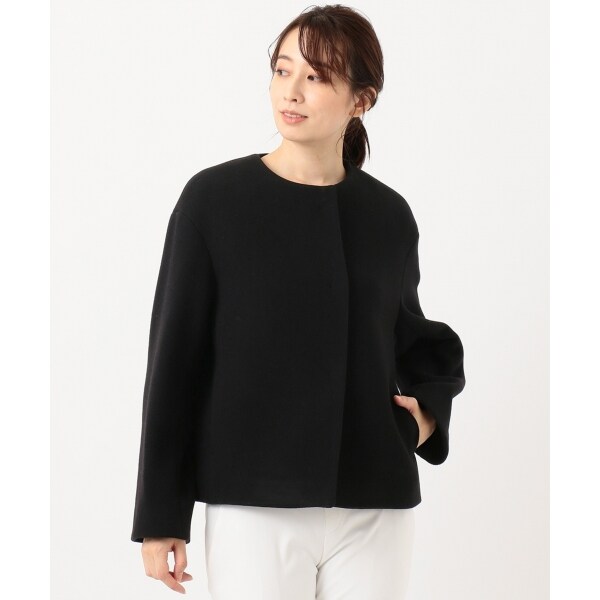 23区　ダブルクロスベロア ノーカラー ショート コート 44 大きいサイズ 黒 23区 ダブルクロスベロア ノーカラー ショート コート 44 大きい