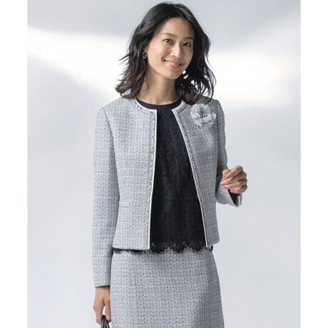 セットアップ対応】ライトシャインツイード ノーカラージャケット | 23  