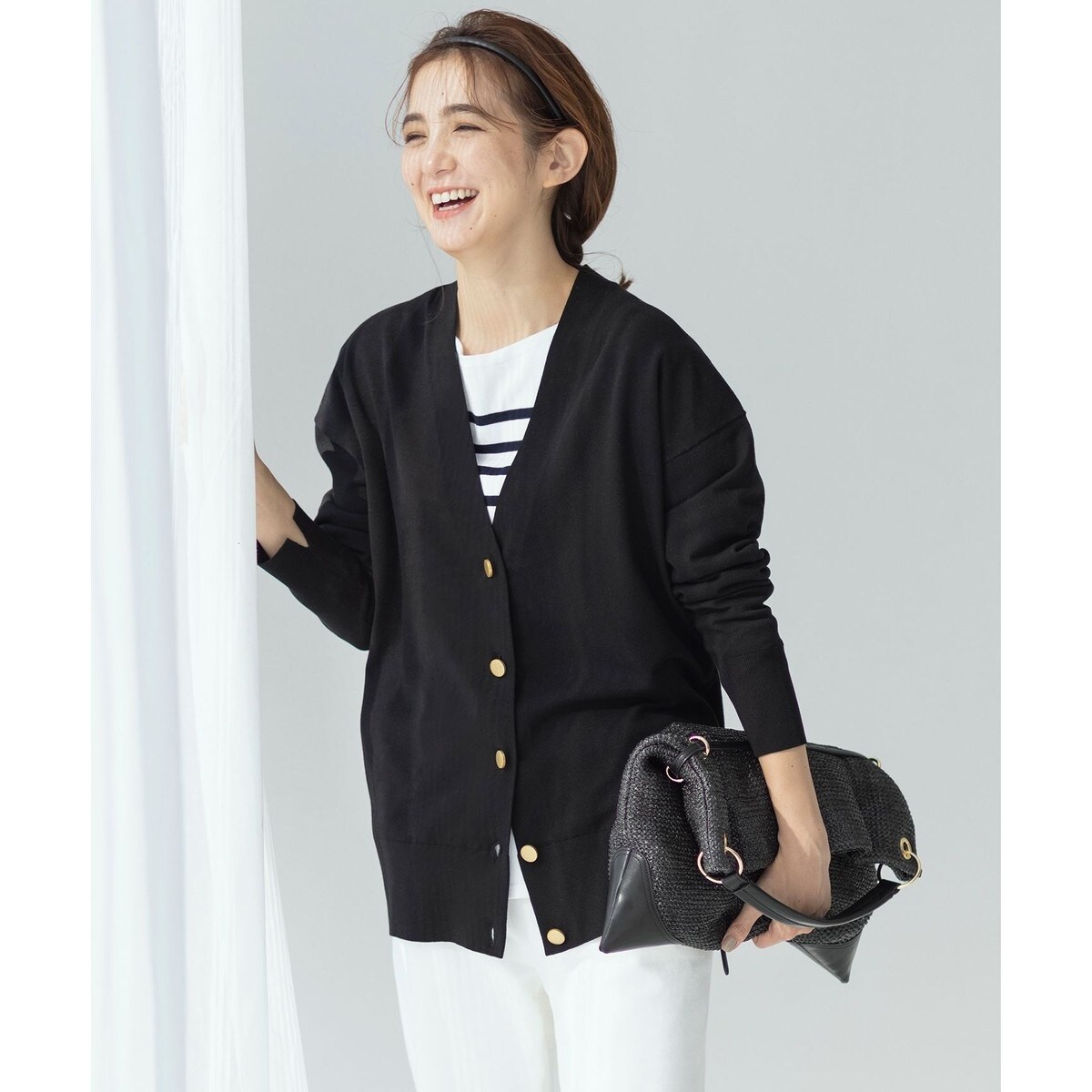 23区 洗える テンセルストレッチ Vネックカーディガン　46 ネイビー セール】 【洗える】テンセルストレッチ Vネック カーディガン