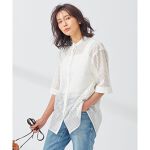 エンブロイダリーレース バンドカラー 5分袖 シャツ | 23区(23KU 