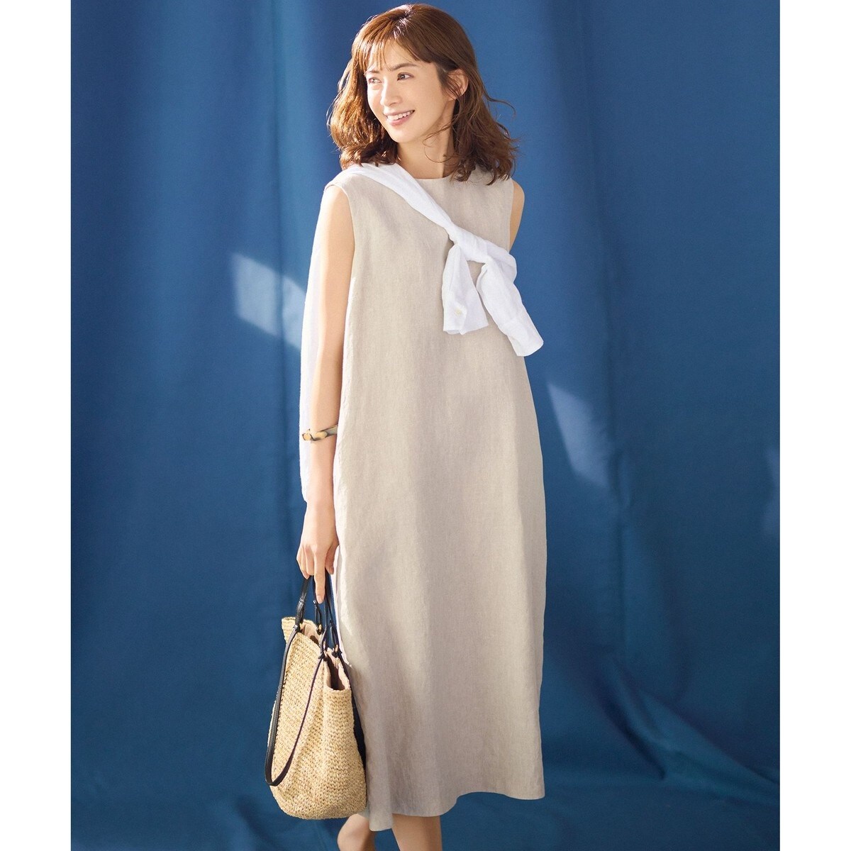 極美品　23区LIBECO THICK ノースリーブ ワンピース　テラコッタ系 WEB/一部店舗限定】LIBECO THICK ノースリーブ ワンピース | 23区(23KU