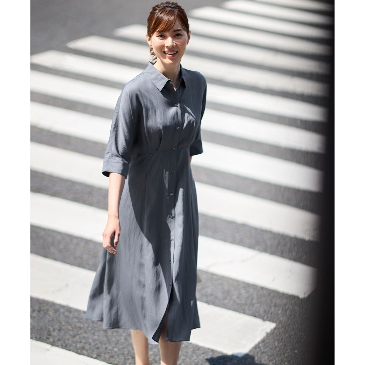美品★23区★【洗える】テンセルナイロンツイル ドルマンスリーブ ワンピース 洗える】テンセルナイロンツイル ドルマンスリーブ ワンピース | 23区