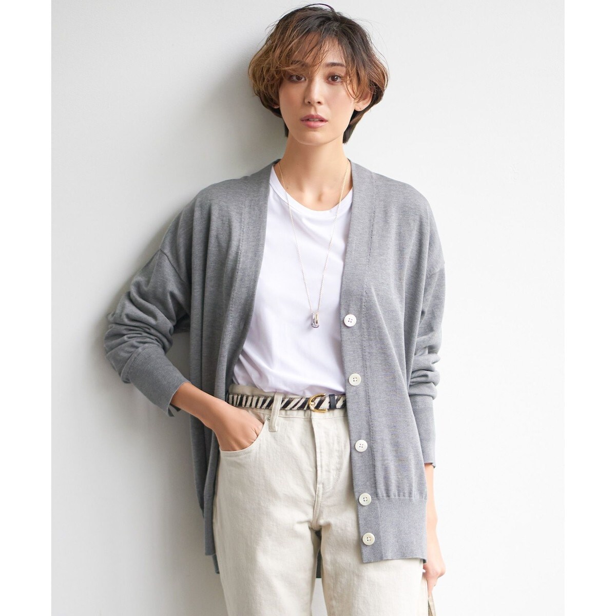 23区 シルクコットン ベーシック カーディガン　グレー シルクコットン ベーシック カーディガン | 23区(23KU) | マルイ