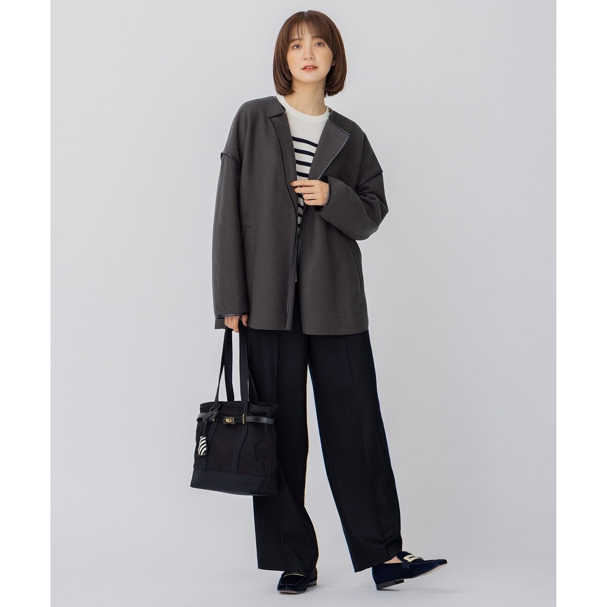 美品 23区 セミウーステッドウール 肩ボタン ボーダー ニット ゴールド 38 セール】 【CLASSY.12月号掲載】セミウーステッドウール 肩