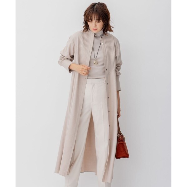 CLASSY.コラボ/洗える】ウールストレッチツイル ピンタック ワンピース