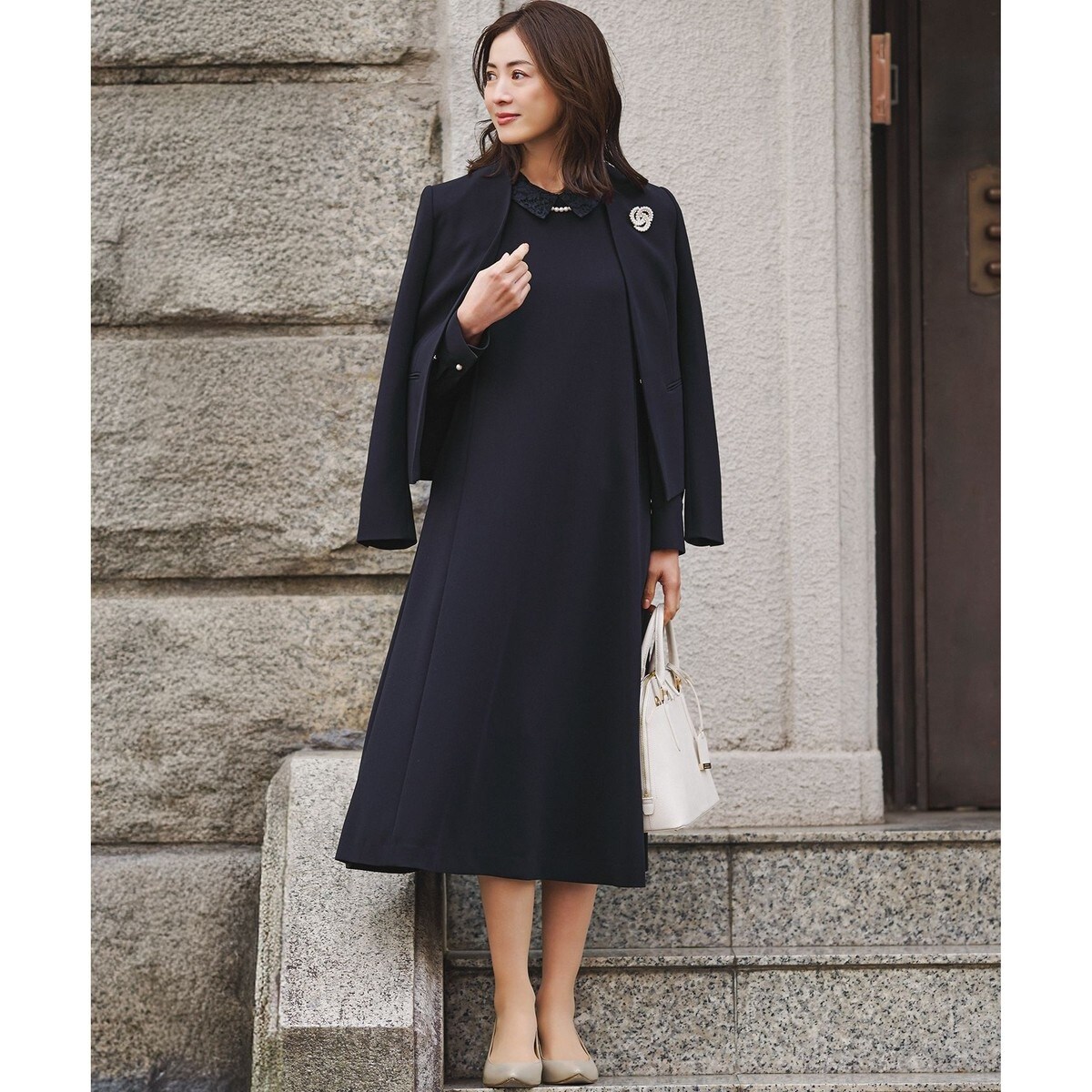 セットアップ対応/洗える】トリアセダブルジョーゼット ノーカラー