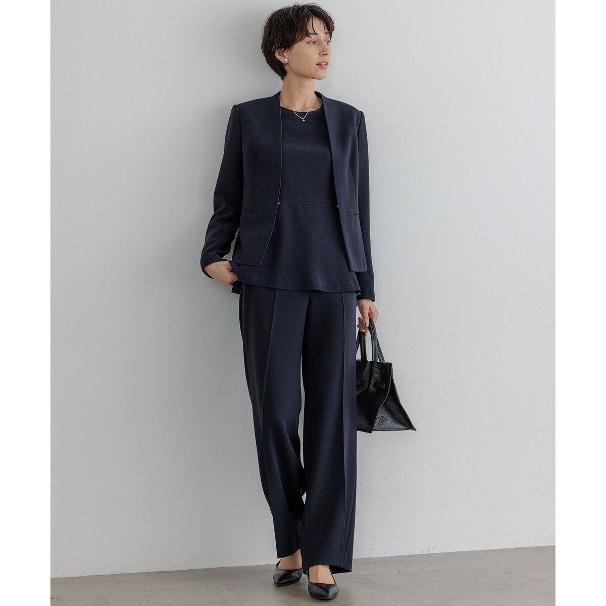 セットアップ対応/洗える】トリアセダブルジョーゼット ノーカラー