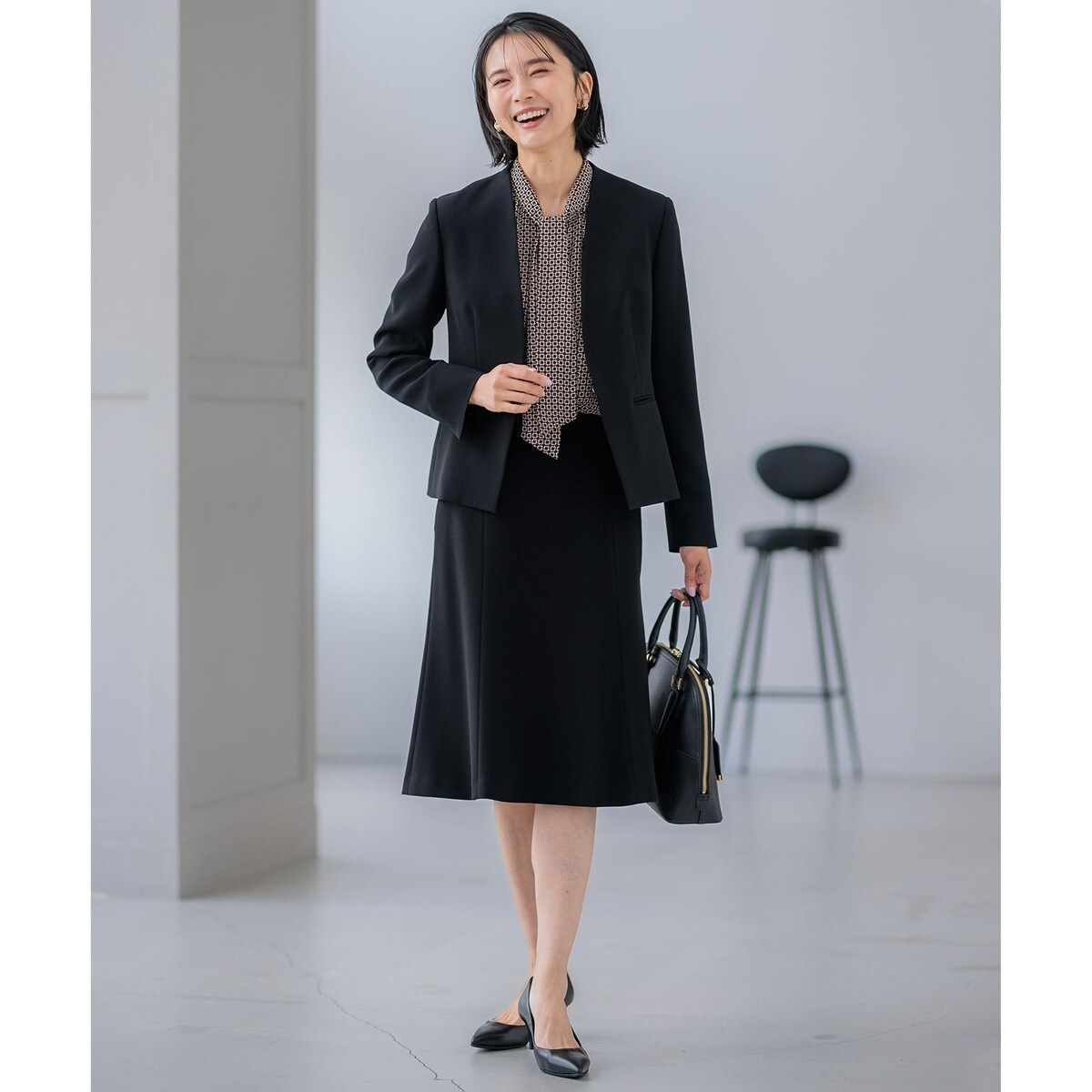 セットアップ対応/洗える】トリアセダブルジョーゼット ノーカラー