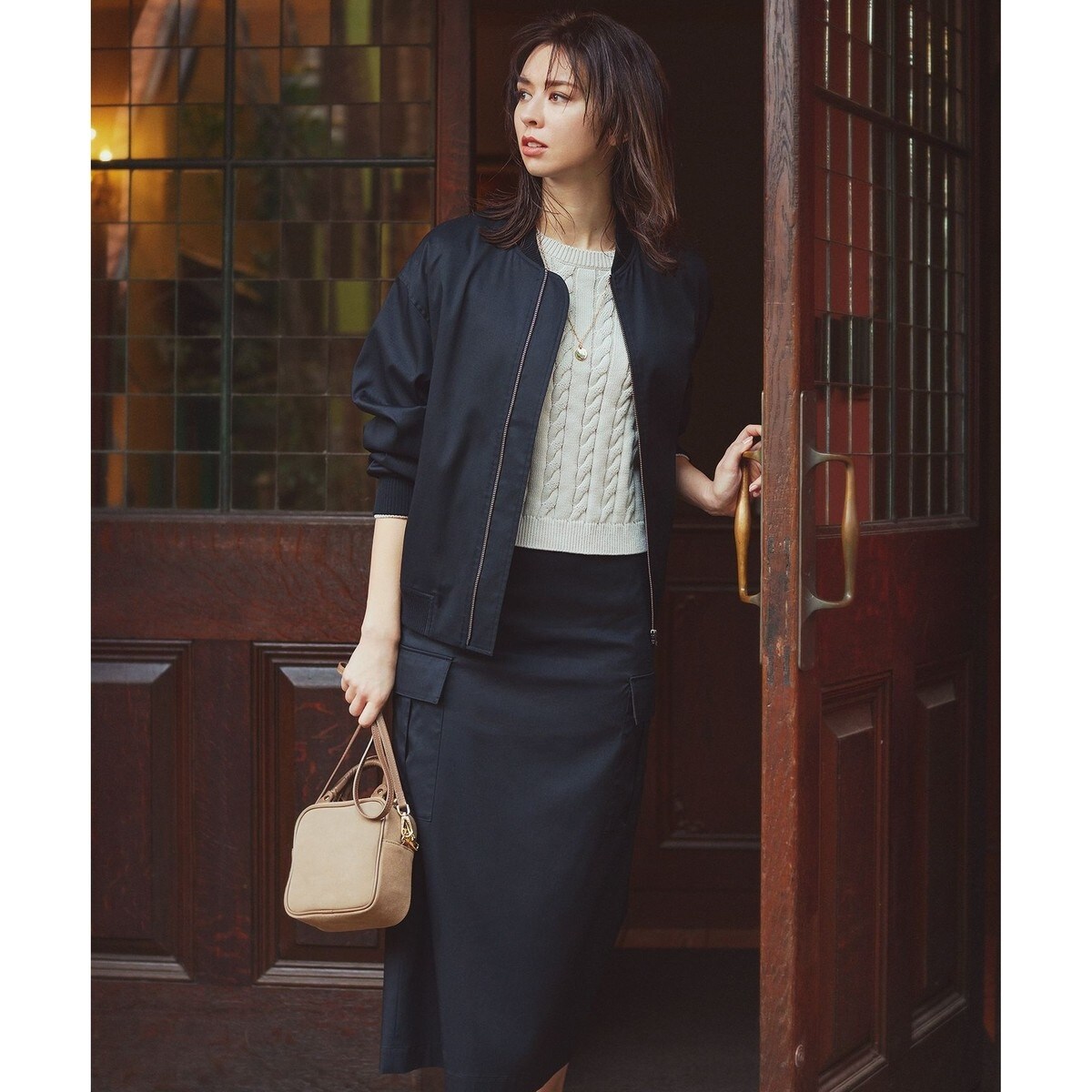美品✨23区 テンセルナイロンストレッチ MA-1 ブルゾン ベージュ 23SS セール】 【洗える】テンセルナイロンストレッチ MA-1 ブルゾン
