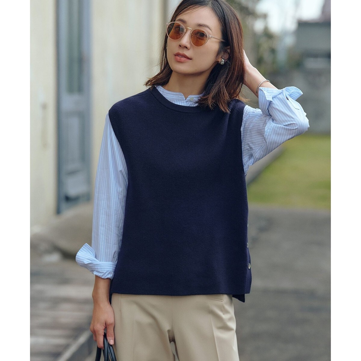 23区　美品　コンパクトコットンポリエステル ニットベスト　定価19,030円 セール】 【洗える】コンパクトコットンポリエステル ニット