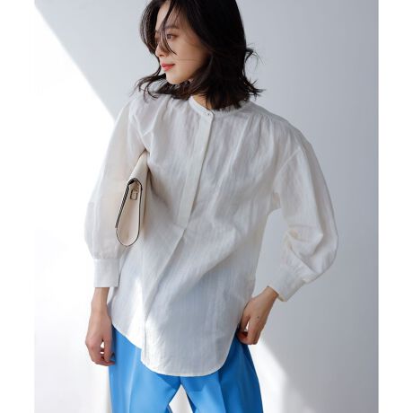 極美品✨23区 カラミストライプパフスリーブブラウス 大きいサイズ 2XL 