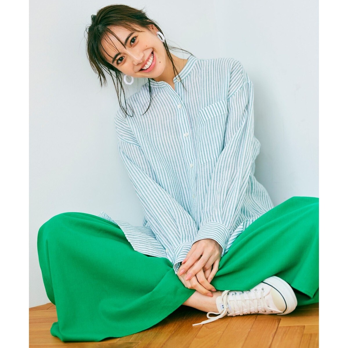 23区 LIBECO バンドカラー ビッグシルエット シャツ ブラウス 38