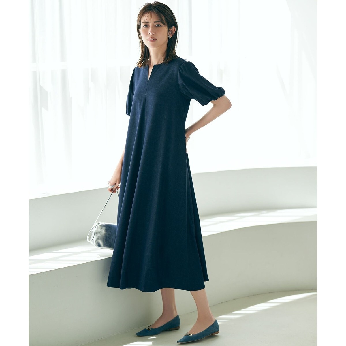 【24SS】23区 3XL デニムライクシャンブレー ワンピース 完売品 洗える】デニムライクシャンブレー フレア ワンピース | 23区