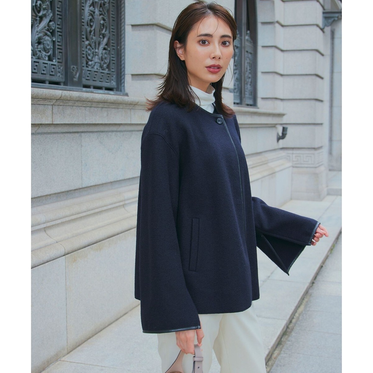 23区 コンプレストパイル ノーカラー アウター ジャケット ブルゾン 23区｜コンプレストパイル ノーカラー アウター | Rakuten