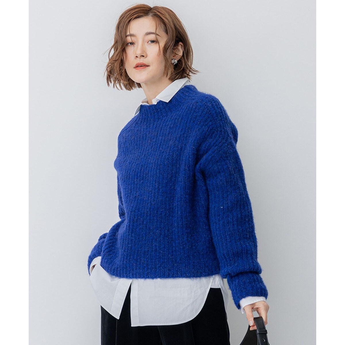 23区　クロスコンビパフスリーブニット　ネイビー 38 新品未使用 ご好評につきカラー追加/洗える】クロスコンビ パフスリーブ