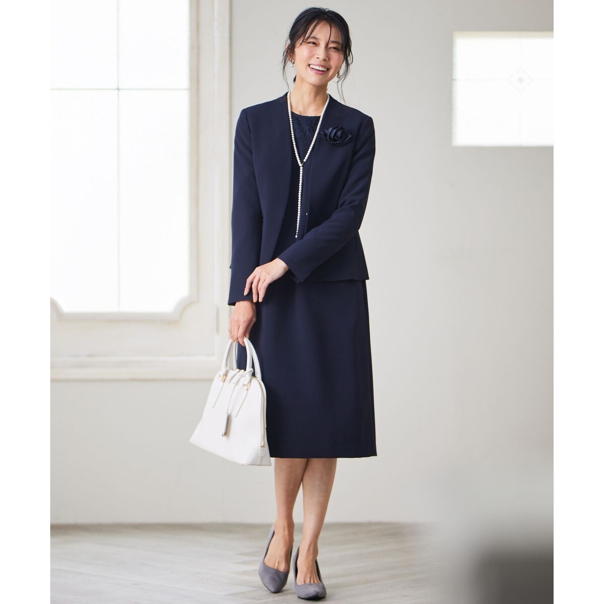 洗える】トリアセダブルジョーゼット レース切り替え ワンピース | 23