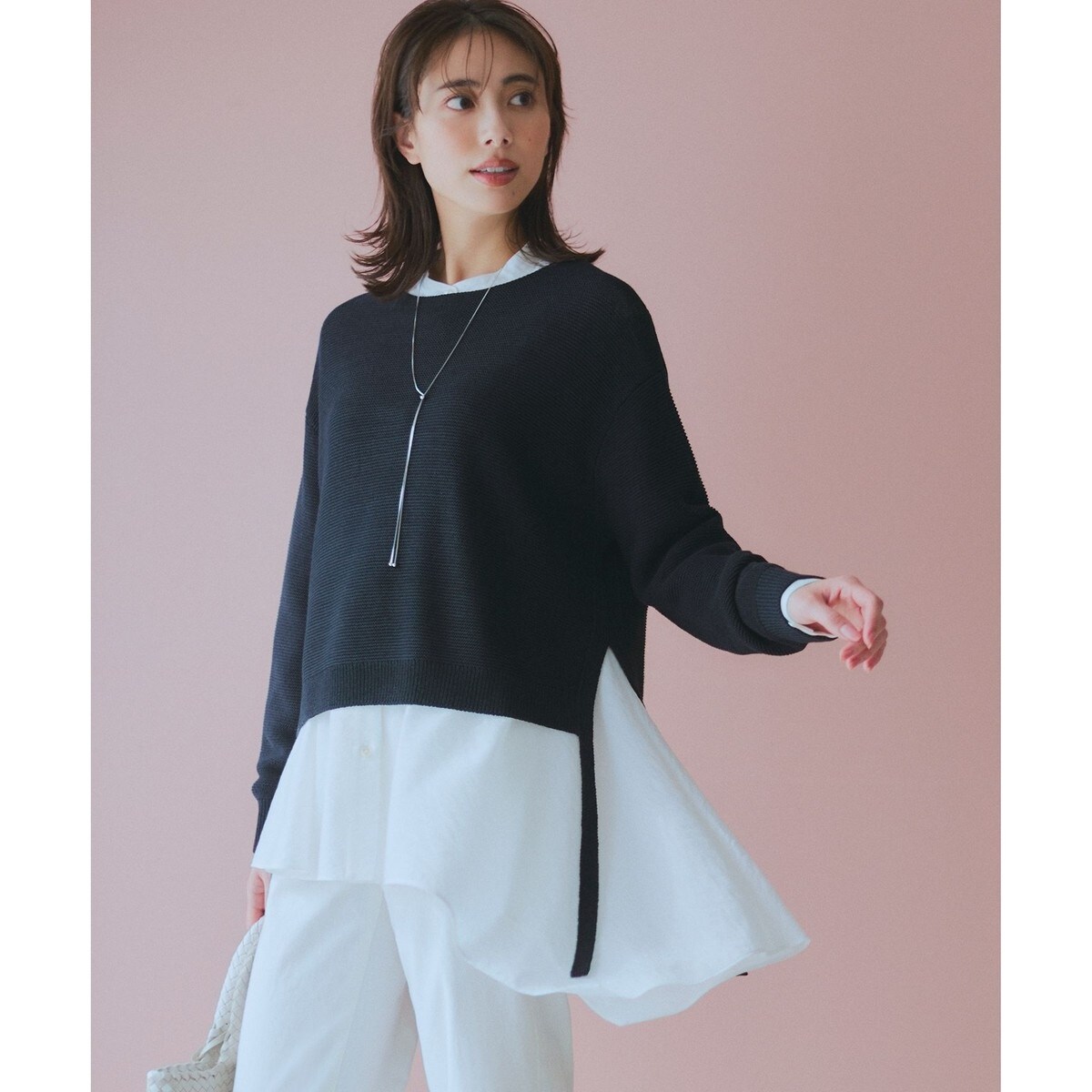 ★最終価格★23区　クロスコンビ　パフスリーブニット　ブラック　38 23区 【洗える】クロスコンビ パフスリーブ ニット （ブラック系