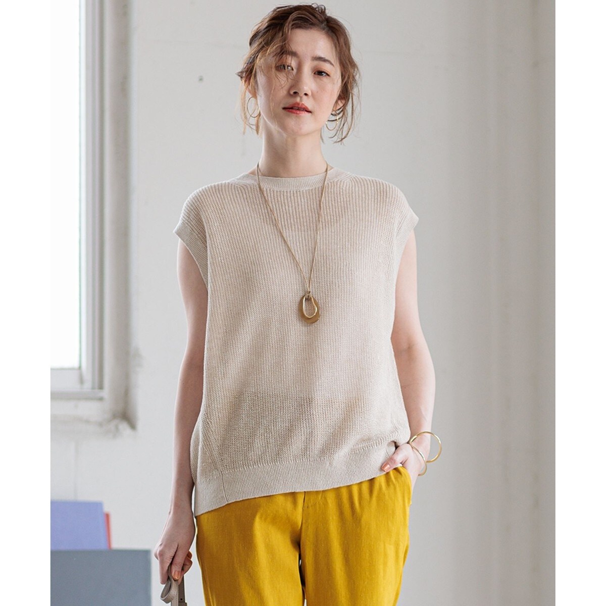 【洗える】ピュアリネン ニット ベスト