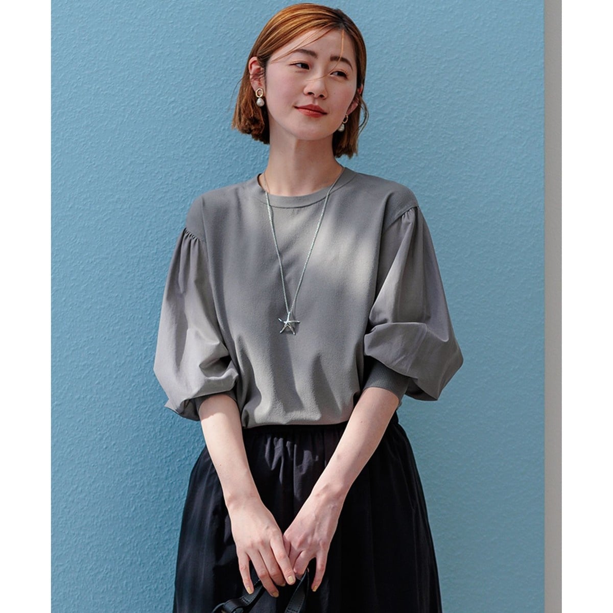 23区　クロスコンビパフスリーブニット　ネイビー 38 新品未使用 23区 クロスコンビパフスリーブニット ネイビー 38 新品未使用