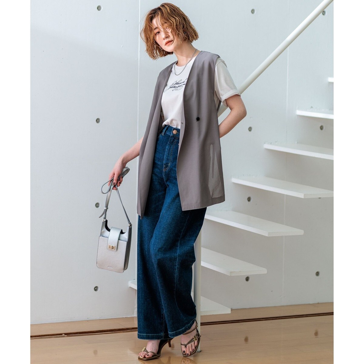 【洗える】シアーマットクロス ジレ 洗える】シアーマットクロス ジレ