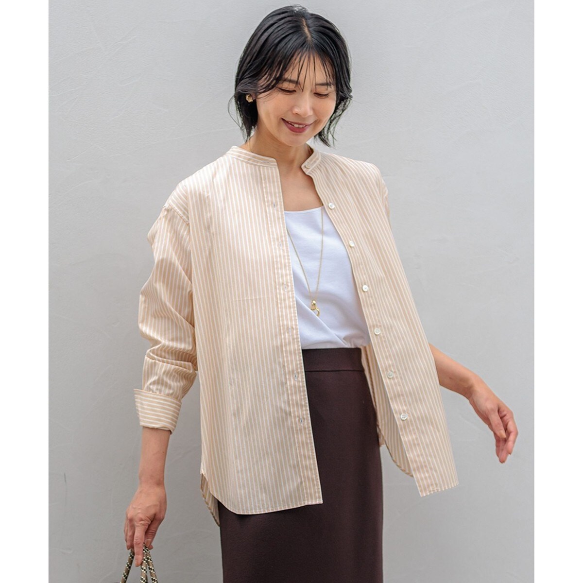 【洗える】CANCLINI バンドカラー シャツ