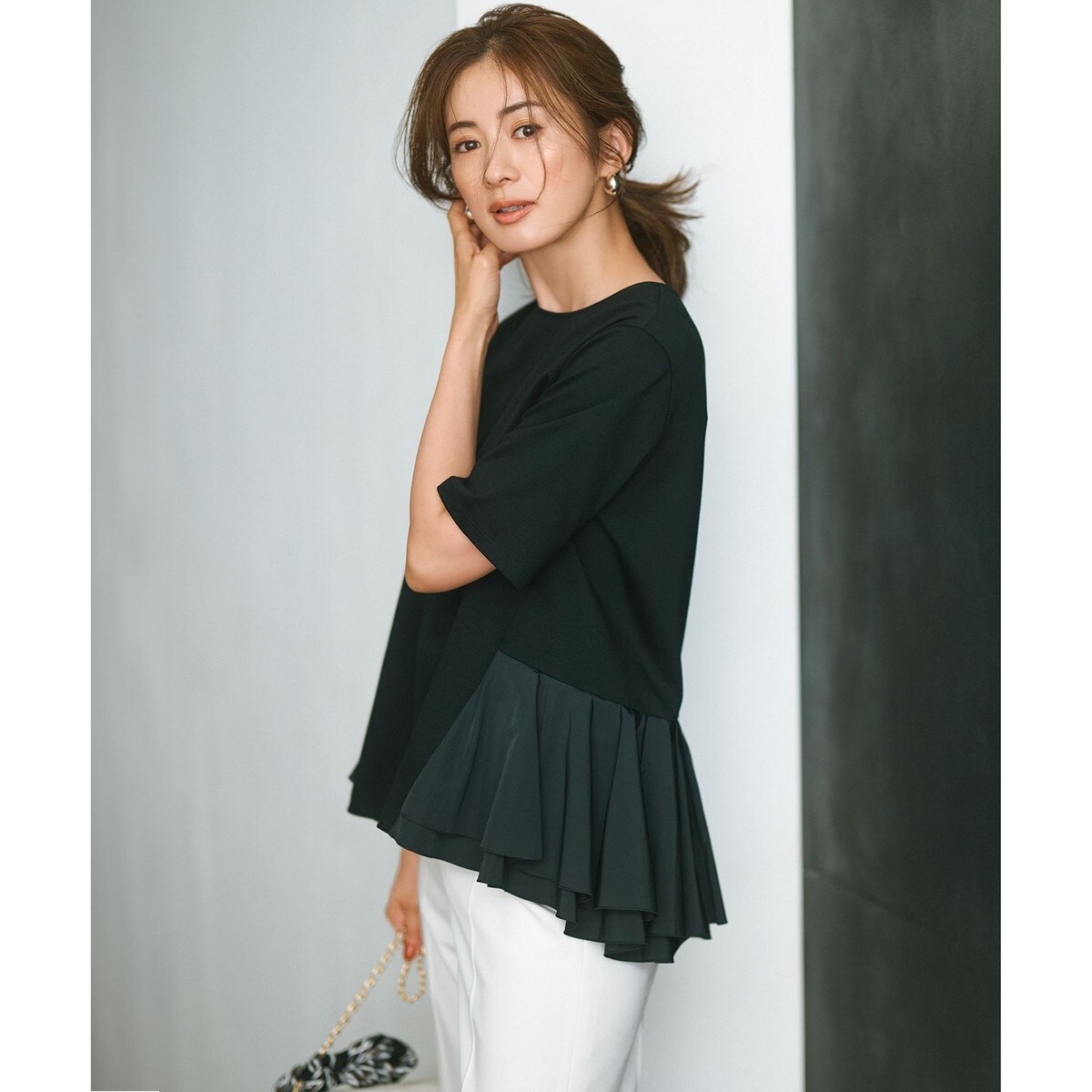 23区　コットンポンチコンビジャージーペプラム カットソー　　新品 洗える】コットンポンチコンビジャージー ペプラム カットソー