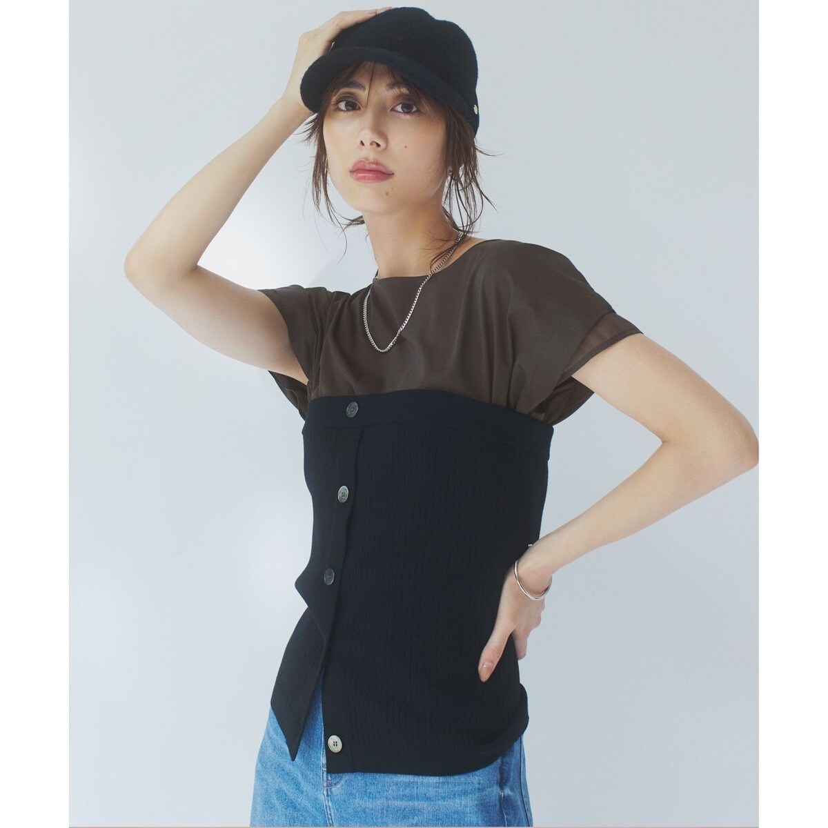 【洗える】ヴィスコースストレッチ ニット ビスチェ