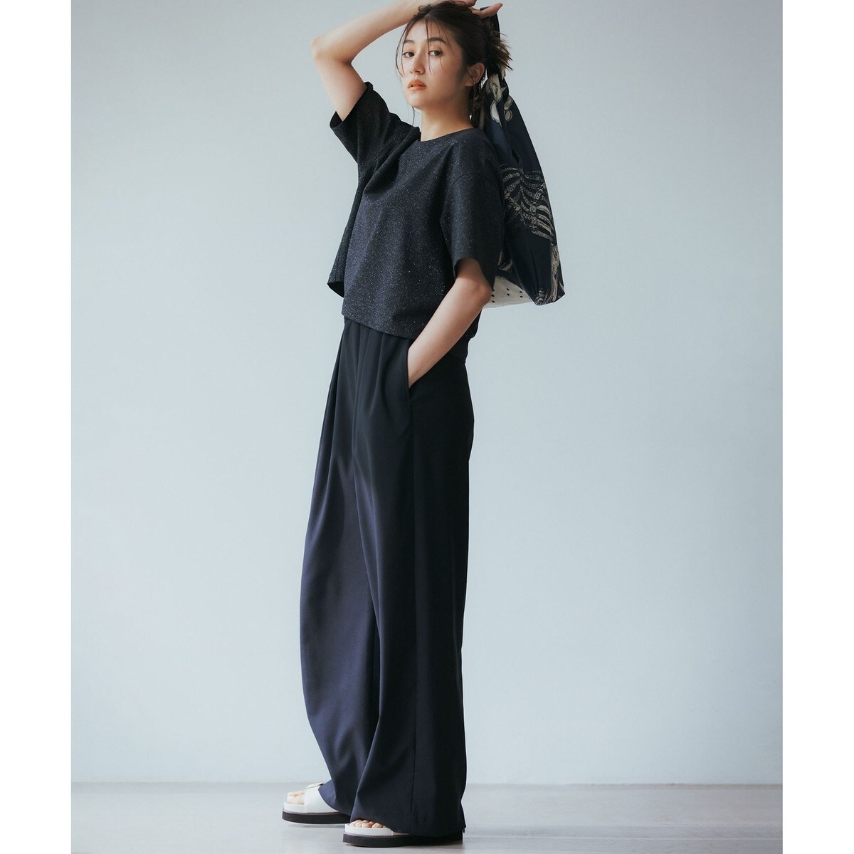 NOBLE ノーブル スポンジボンディングワンピース ネイビー 38 NOBLE