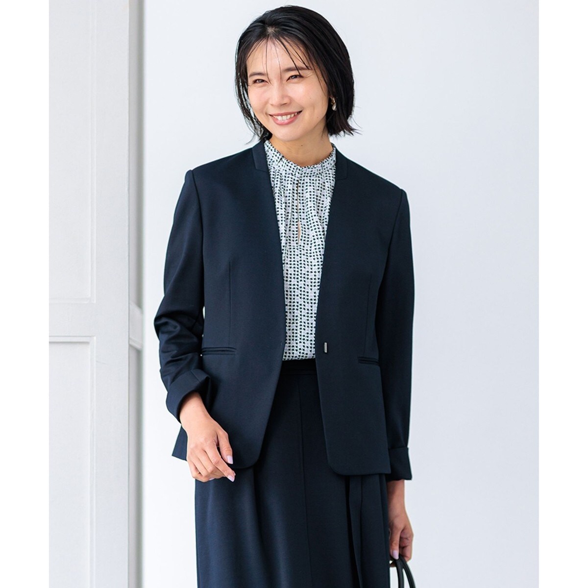 喪服】ノーカラーロングジャケット/ブラックフォーマル/七五三