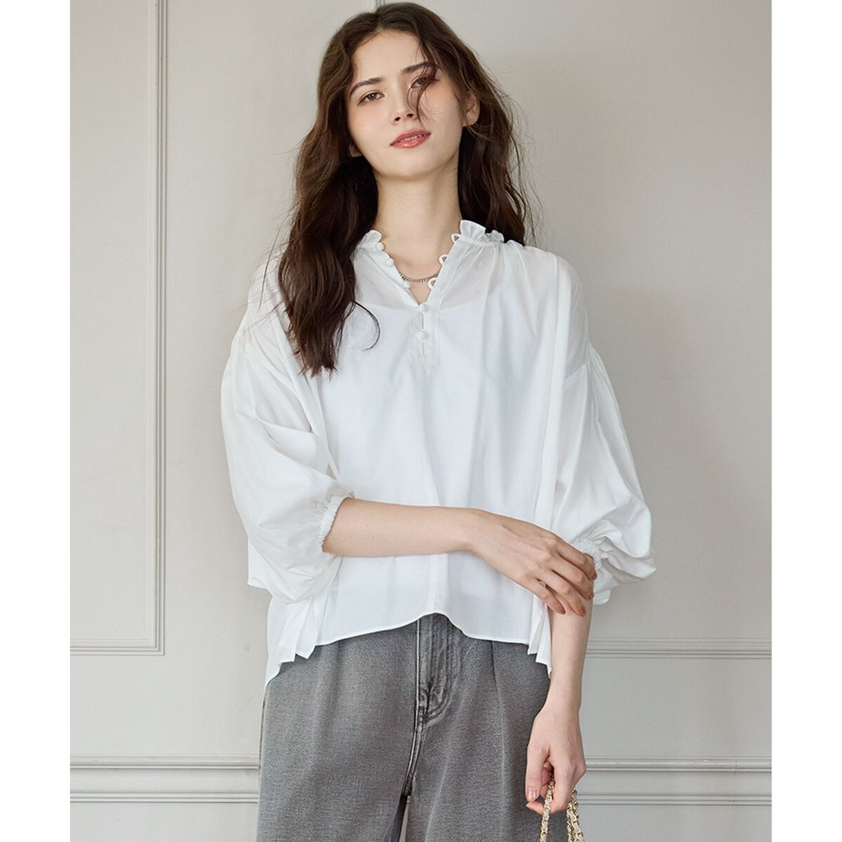 シャツ/ブラウス ジョーゼットギャザーブラウス 美品 Liesseドット 