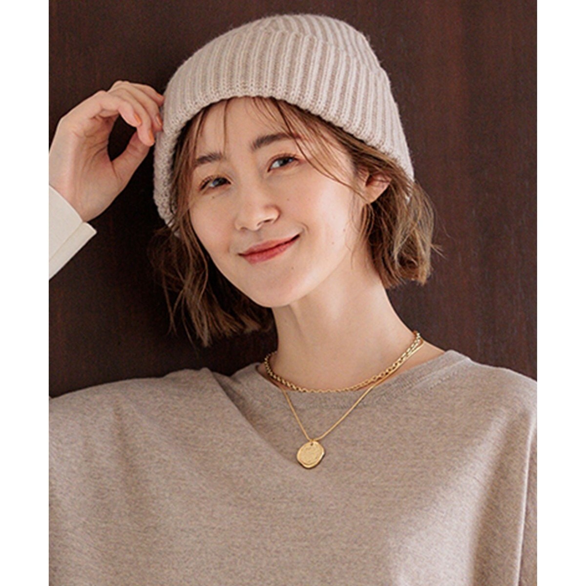 LANVIN ランバン ベージュ リブ編み カシミア製ニット帽 LANVIN ランバン ベージュ リブ編み カシミア製ニット帽（ウール