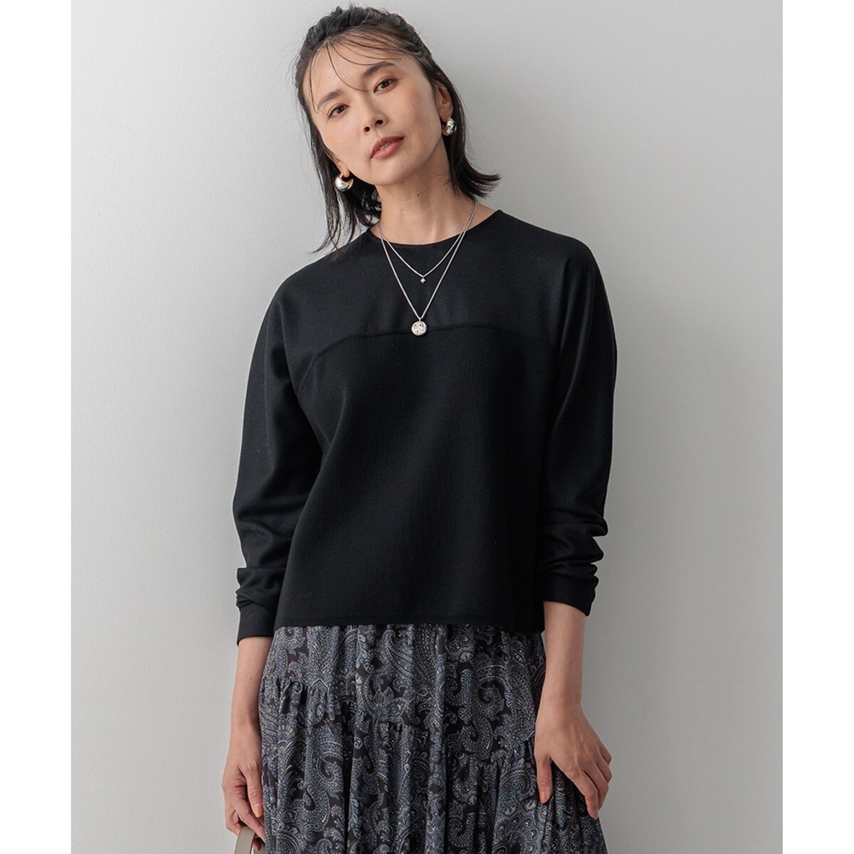 洗える　ウールミルドジャージー ビスチェライクコンビ カットソー 洗える】ウールミルドジャージー ビスチェライクコンビ