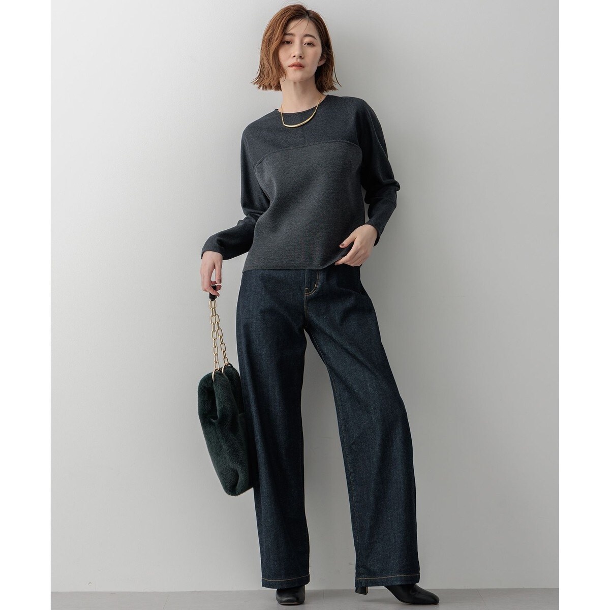 洗える】ウールミルドジャージー ビスチェライクコンビ カットソー