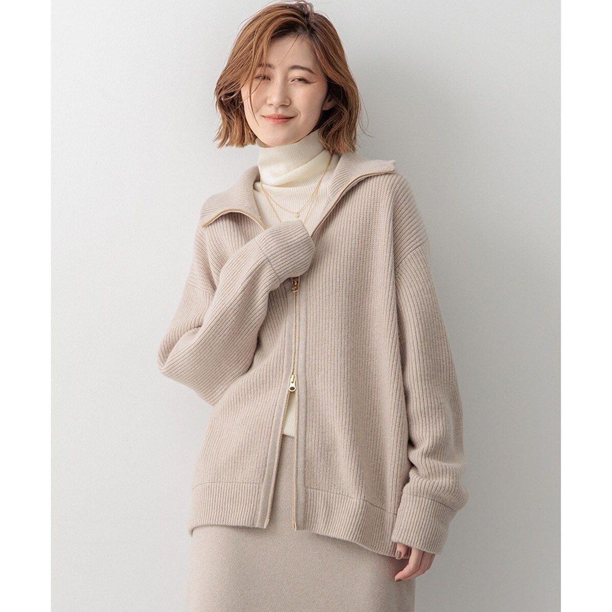 洗える】カシミヤブレンド ジップアップ ニットブルゾン | 23区