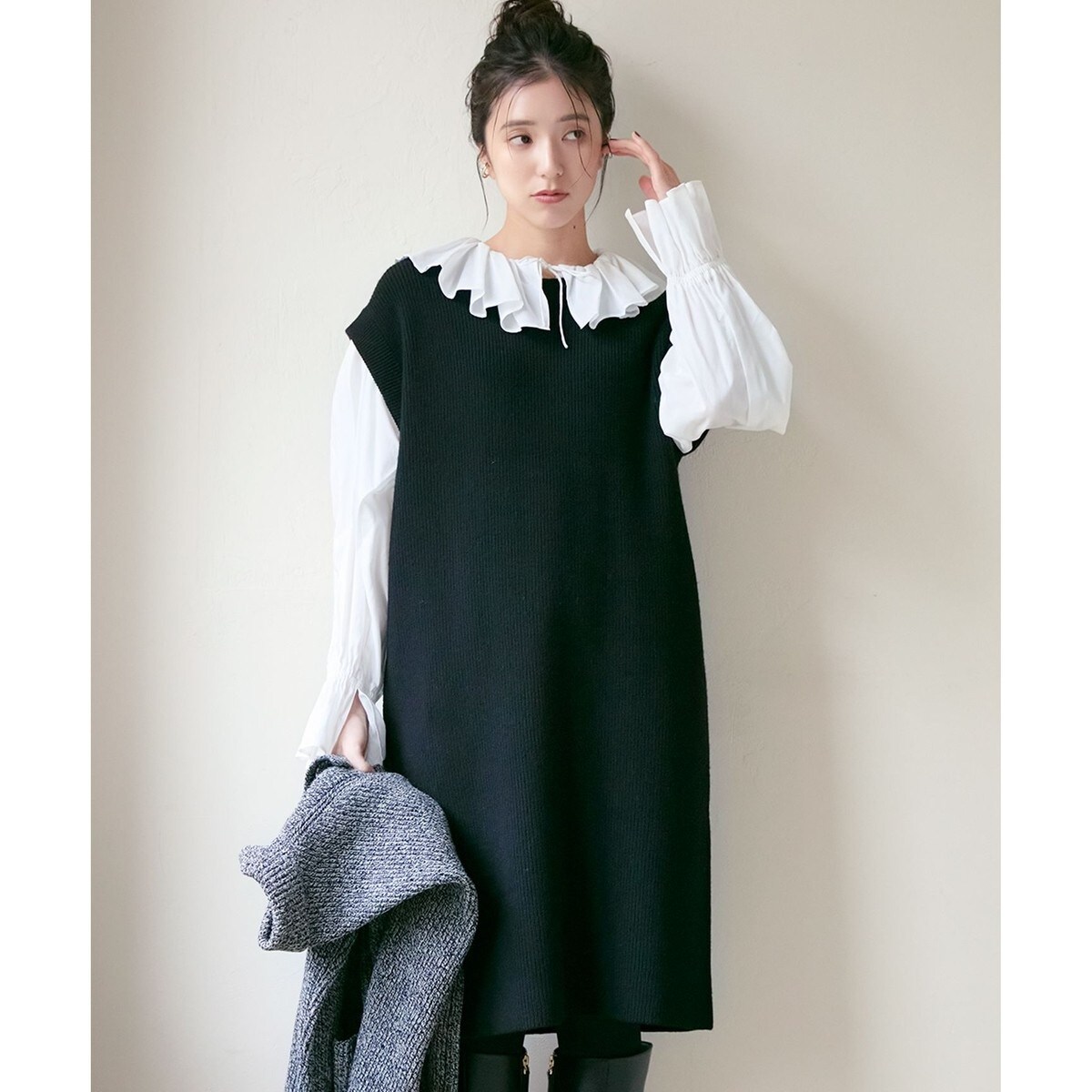 allureville ツインストライプバックオープンワンピース