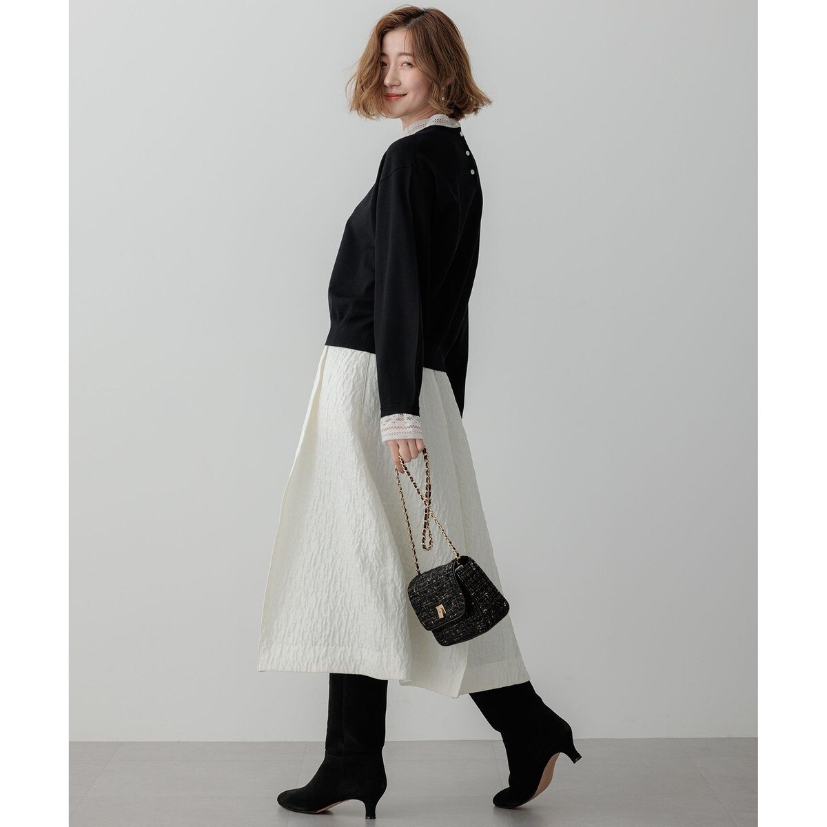 洗える】ヴィスコースストレッチ レースコンビ ニット | 23区(23KU