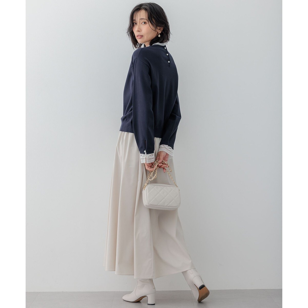 洗える】ヴィスコースストレッチ レースコンビ ニット | 23区(23KU