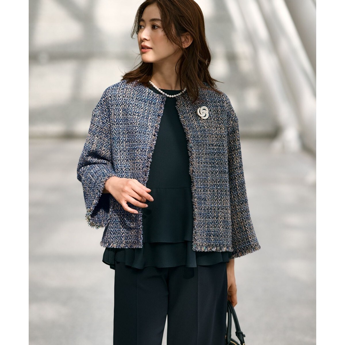 今期　新品　Aga GIOLICAツイードジャケット バイカラー　アウター 今期 新品 Aga GIOLICAツイードジャケット バイカラー アウター 23区