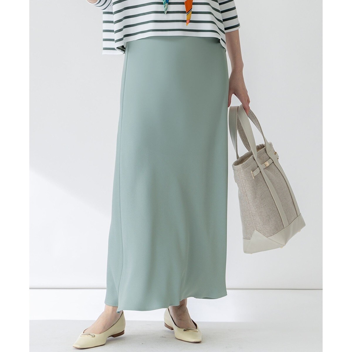 【吸水速乾/防シワ】ジョーゼットサテン ナロー スカート