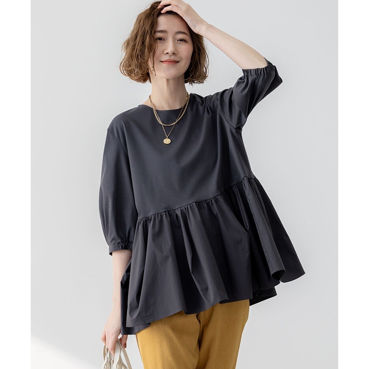 【新品タグ付】23区 現行　ハイエンドフレアスリーブ Tシャツ　トップス　大きめ 洗える】ハイエンド フレアスリーブ Tシャツ | 23区(23KU
