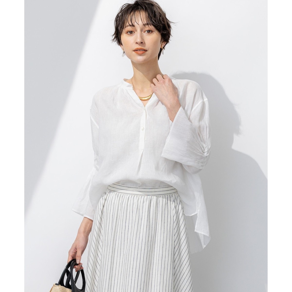 【未使用】LIBECOリネン タック デザイン シャツ 洗える】LIBECOリネン タック デザイン シャツ / 23区 S