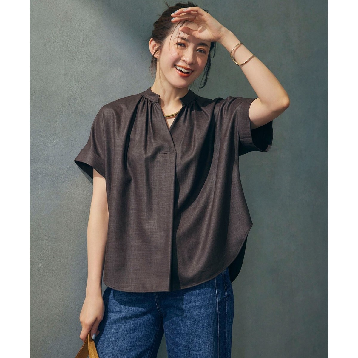 今季 2025✨23区 ドライスラブストレッチ スキッパーブラウス 44 極美品 接触冷感/UVカット】ドライスラブストレッチ スキッパー ブラウス | 23