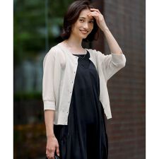 【前後着用可能/洗える】シャイニーシアー 5分袖 カーディガン