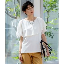 【汗じみ防止/洗える】スムースデザイン ラッフルカラー カットソー